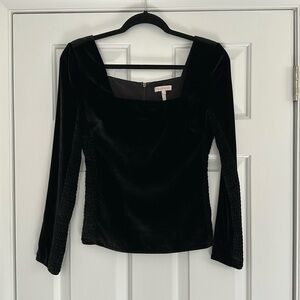 Rebecca Taylor Velvet Smocked Silk-Blend Long Sleeve Top Black Size 0 NWOT